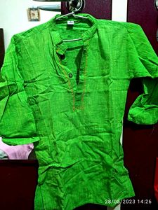 Green Cotton Kurta For Boy