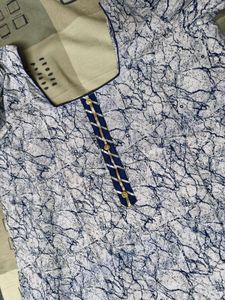 Women Blue Cotton Printed Embroidered Suit Set