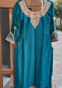 Elegant Teal Embroidered Kurta Set