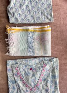 Floral Print Anarkali Kurta with KotaDoria Dupatta