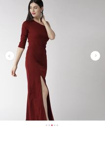 Maroon Solid One Shoulder Maxi Dress