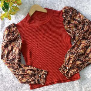 Chic Knit Top Paisley Sleeves