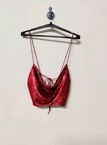 Zara Red Sequine Crop Top