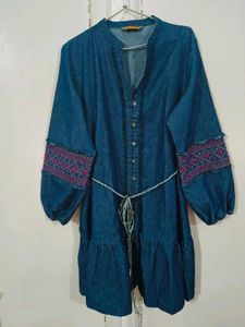 Denim Dress with Embroidery