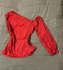 Red One-Shoulder Long Sleeve Top
