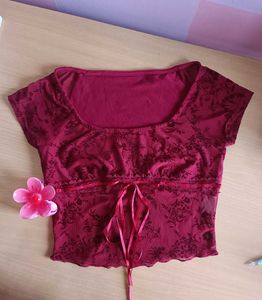 Burgundy (Red) Floral Sheer Top