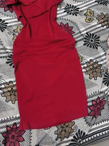 Maroon One Shoulder Ruffle Bodycon Dress