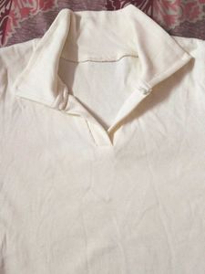 V Neck Crop Top Full Sleeve Cream Colour