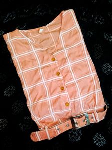 PINK BALLOON SLEEVES CROP TOP WITH BELT