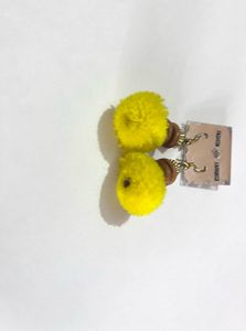 Sunny Yellow Pompom Drop Earrings - Boho C