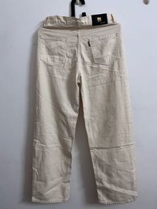 Beige Straight Leg Jeans