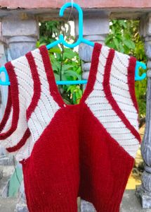 Hand-Knitted Red & White Vest