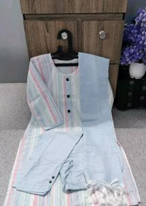 Khadi Cotton Stripped Kurti and Pant Set