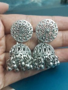 Oxidised Silver Jhumka Earrings