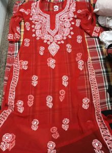 Red Lucknowi Kurta