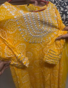 Gota Embellished Cotton Yellow Kurta Set