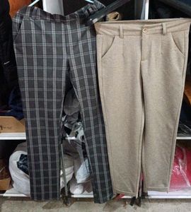 Combo Of 2 Trousers Grey Checked And Beige