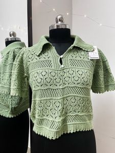 Green Crochet Collar Top