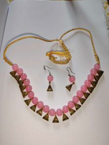 Pink Beaded Necklace & Earring Set