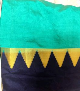 Green & Navy Saree with Geometric Border