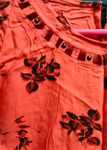 Coral Floral Print Top