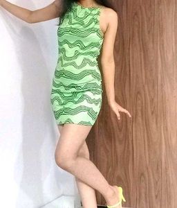 Green Wave Mini Dress
