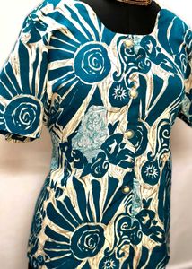 Blue Floral Beach Print Formal Top