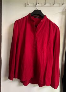 Red Blouse with Mandarin Collar