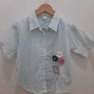Eyelet Embroidered Floral Shirt