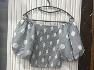 Polka Dot Puff Sleeve Top