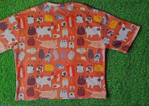 Kawaii Cat Print T-shirt (Rusty Orange)