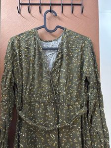 Green Floral Print Mini Dress