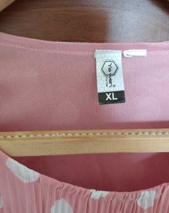 Peach Heart Print Pleated Top - XL