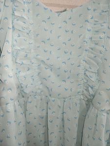 Light Blue Floral Ruffle Blouse