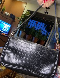 Black Crocodile Leather Shoulder Bag