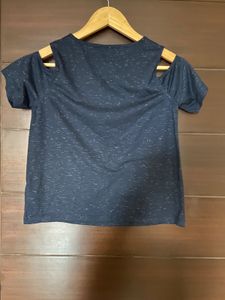 Ginger Navy Blue Shimmer Cold Shoulder Top(S)