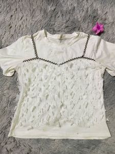 White Textured Layered Tee