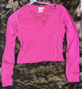 Hot Pink Long Sleeve Wrap Top