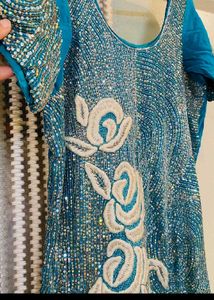 Embroidered Teal Dress Heavy Piece Looms Preety
