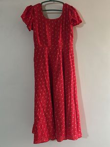 Red Printed Midi Dress