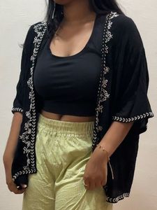 Embroidered Black Kimono Shrug