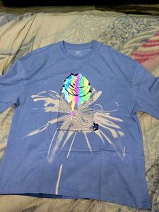 Blue Printed Oversized T-shirt