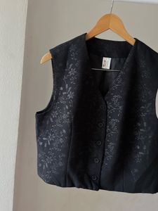 Vintage Printed Jacquard Black Waist Coat