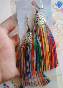 Multicolored Tasil Alloy Set Earrings