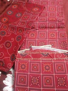Maroon Printed Dress Material