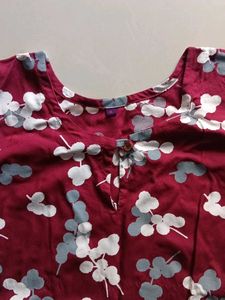 Floral Print Maroon Kurtis-Combo
