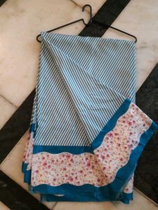 Blue White Striped Lightweight  Saree/dress fabric