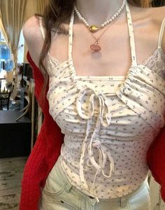 Cream Floral Tie Up Top