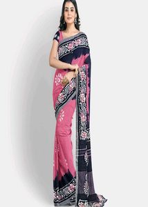 Pink &amp; Black Batik Saree