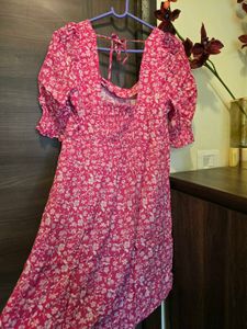 Mango Pink Floral Knee Lenght Dress